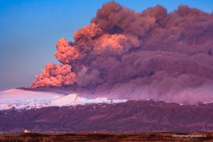 Eruption in Eyjafjallajokull glacier and volcano in april 2010