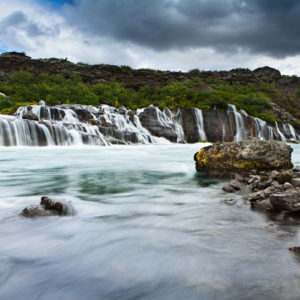 Hraunfossar waterfalls in Hvítá in West Iceland