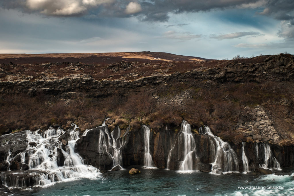 Hraunfossar waterfalls in Hvítá in West Iceland