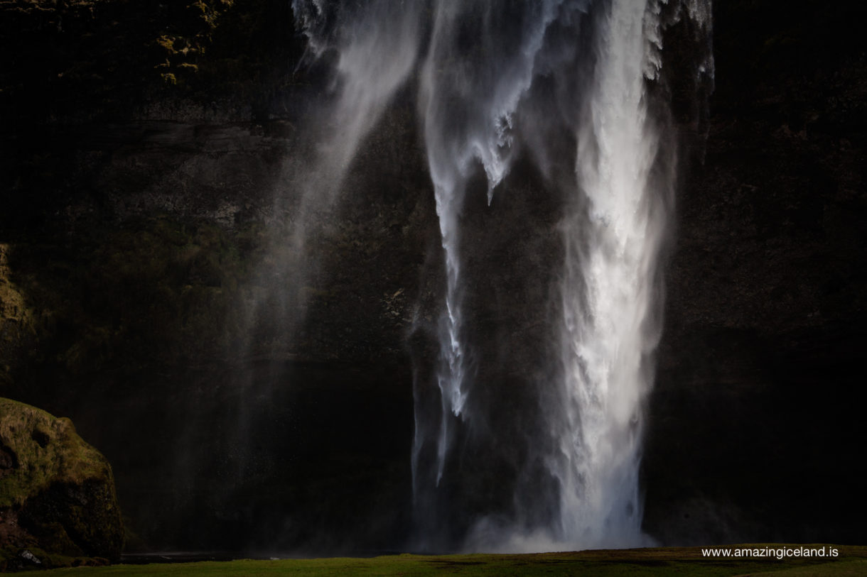 Dramatic light on Seljalandsfoss waterfall on south coast of Iceland