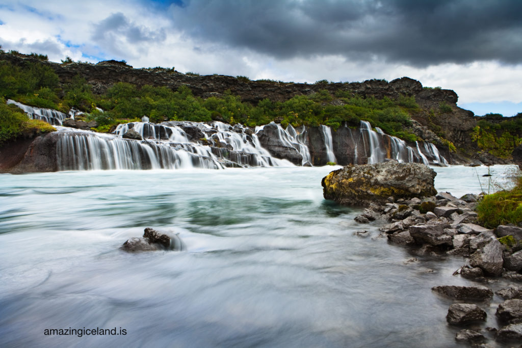Hraunfossar waterfalls in borgarfjordur Iceland