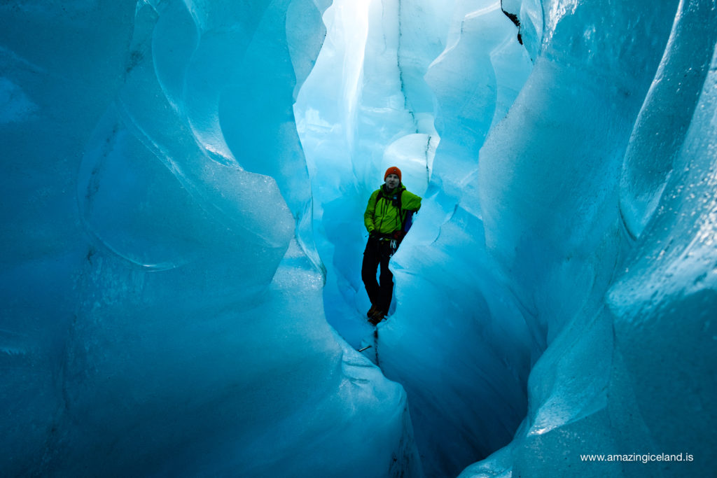 icecave in solheimajokull glacier on south coast of Iceland