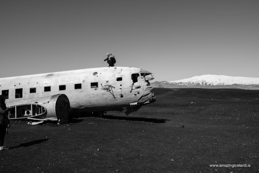 Douglas C-117 Plane wreck on Sólheimasandur and Mýrdalsjökull on south coast of Iceland