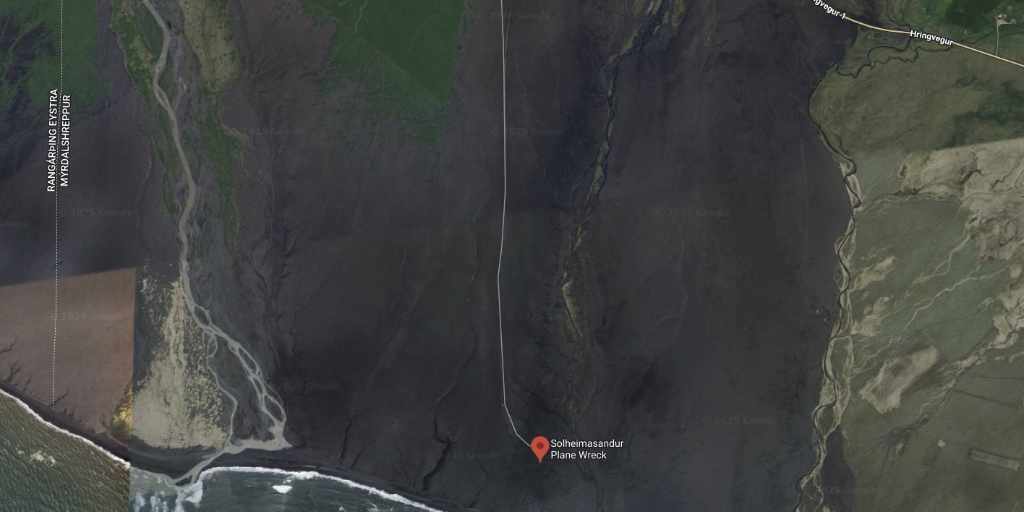 Map of location for dc3/dc117 airplane at solheimasandur with link to google maps