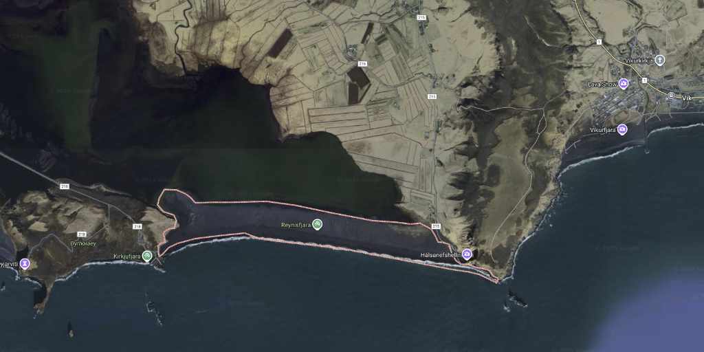 Map of Reynisfjara black sand beach with link to google maps location