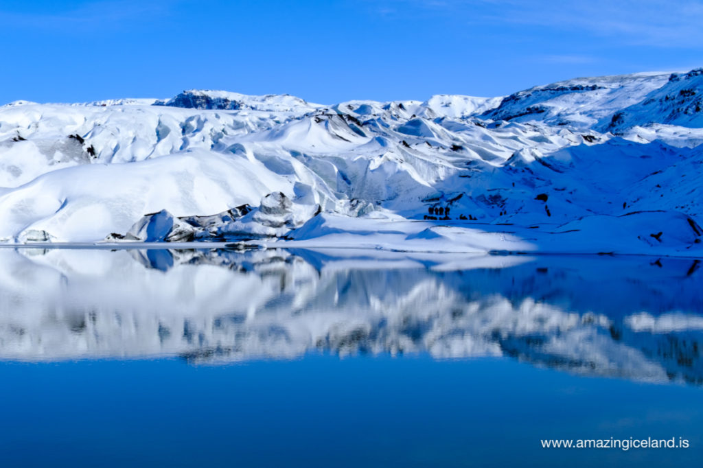 Solheimajökull glacier on south coast of Iceland in snow and winter dress