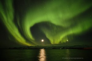 Northern lights over Hvalfjörður in south west Iceland