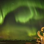 Northern lights over sculpture in east Iceland