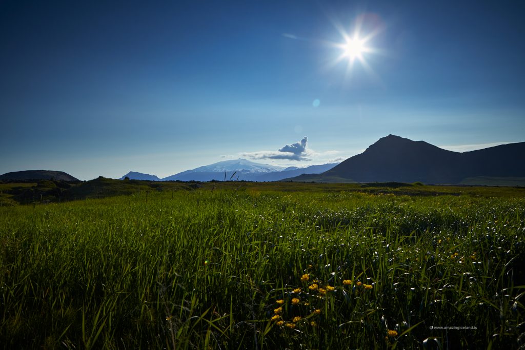 Snæfellsjökull glacier and Budir lava field in Snæfellsnes Iceland