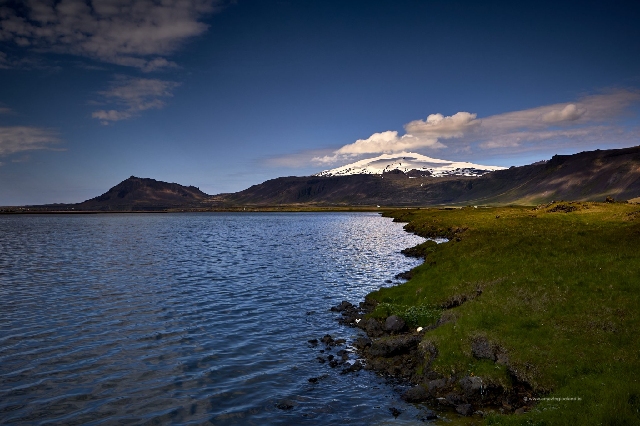 Snæfellsjökull volcano and Arnarstapi in Snæfellsnes Iceland