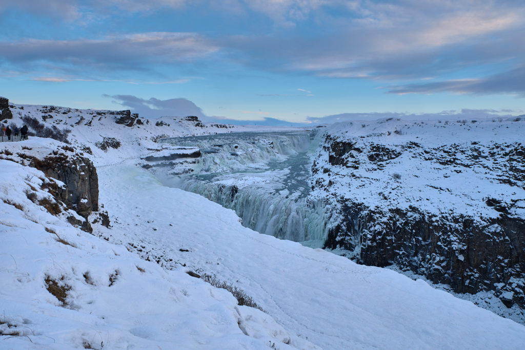 Frozen Gullfoss waterfall in winter on Golden circle in Iceland