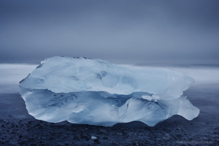 Shell shaped Iceberg on Diamond beach in Iceland