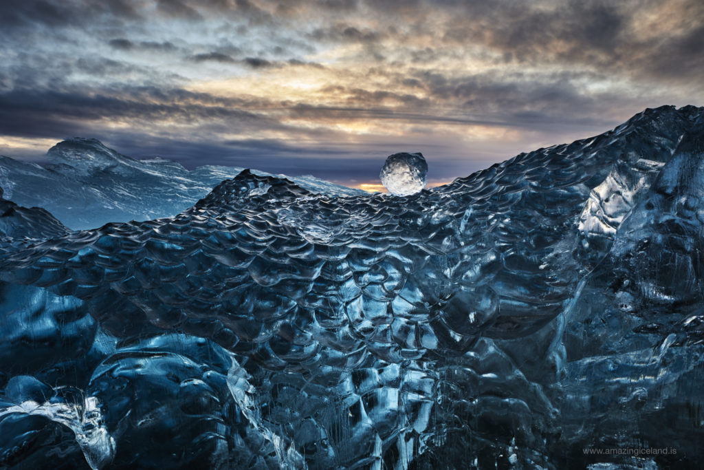 Diamond shaped ice on iceberg at Diamond beach in Iceland