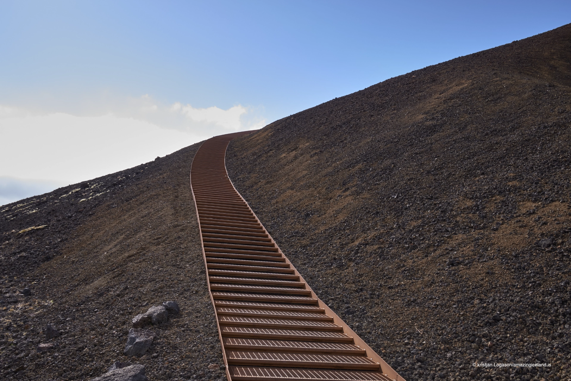 The awarded stairs at Saxhóll volcanic crater in snæfellsnes