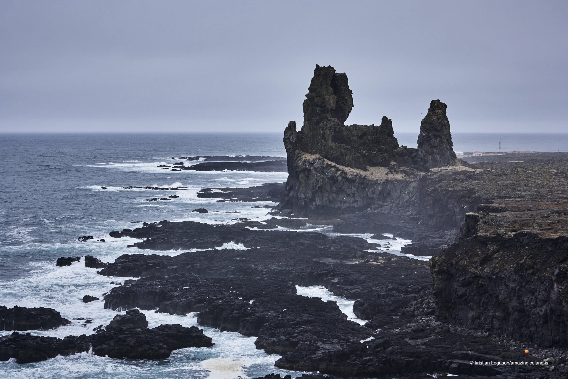 Lóndrangar rock formation are in Snæfellsnes national park in west Iceland
