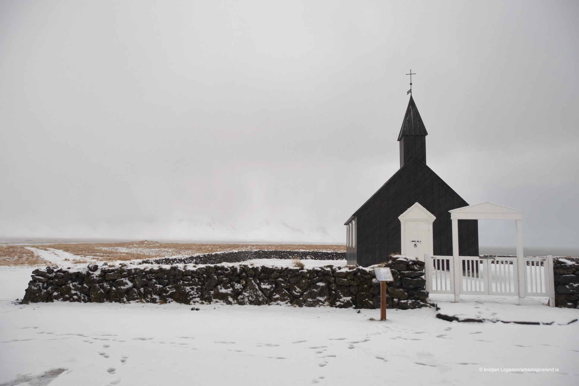 Black church at Budir in Snæfellsnes in winter