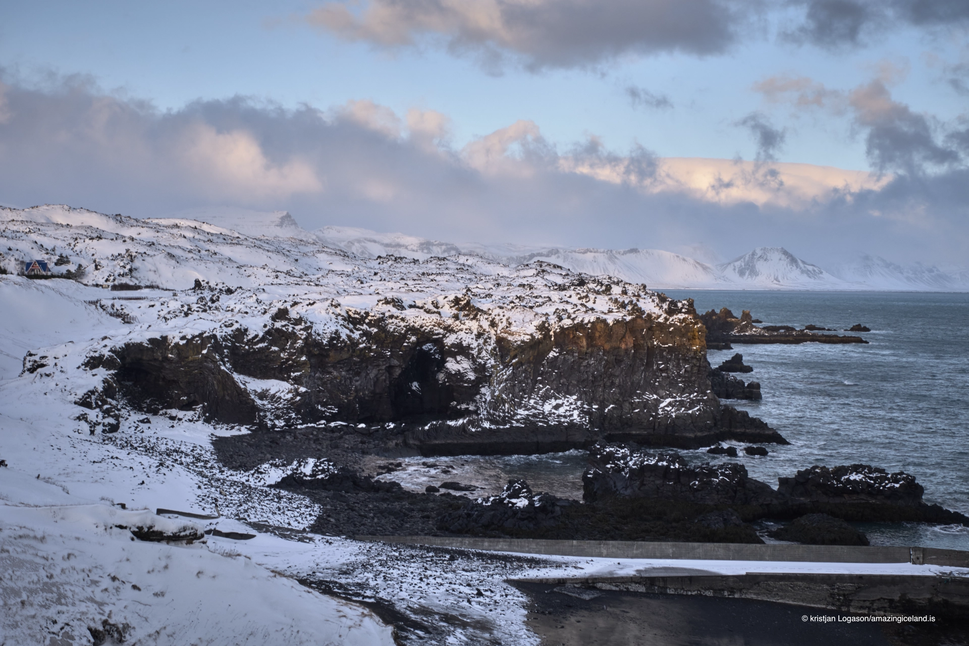 The cove "Baðstofa" at Hellnar in Snæfellsnes Iceland in winter
