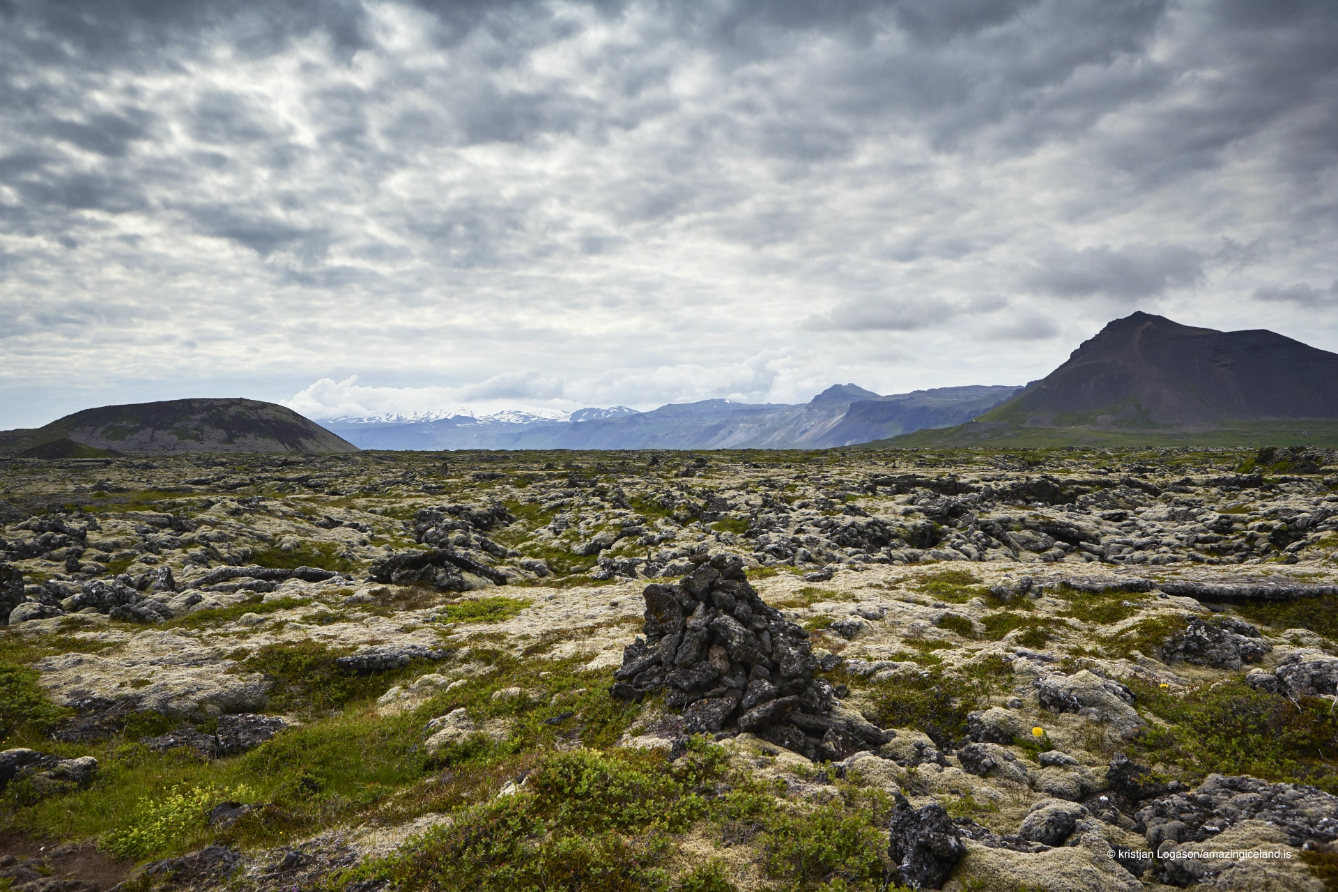 Cairn in Budir lava field in Snæfellsnes Iceland