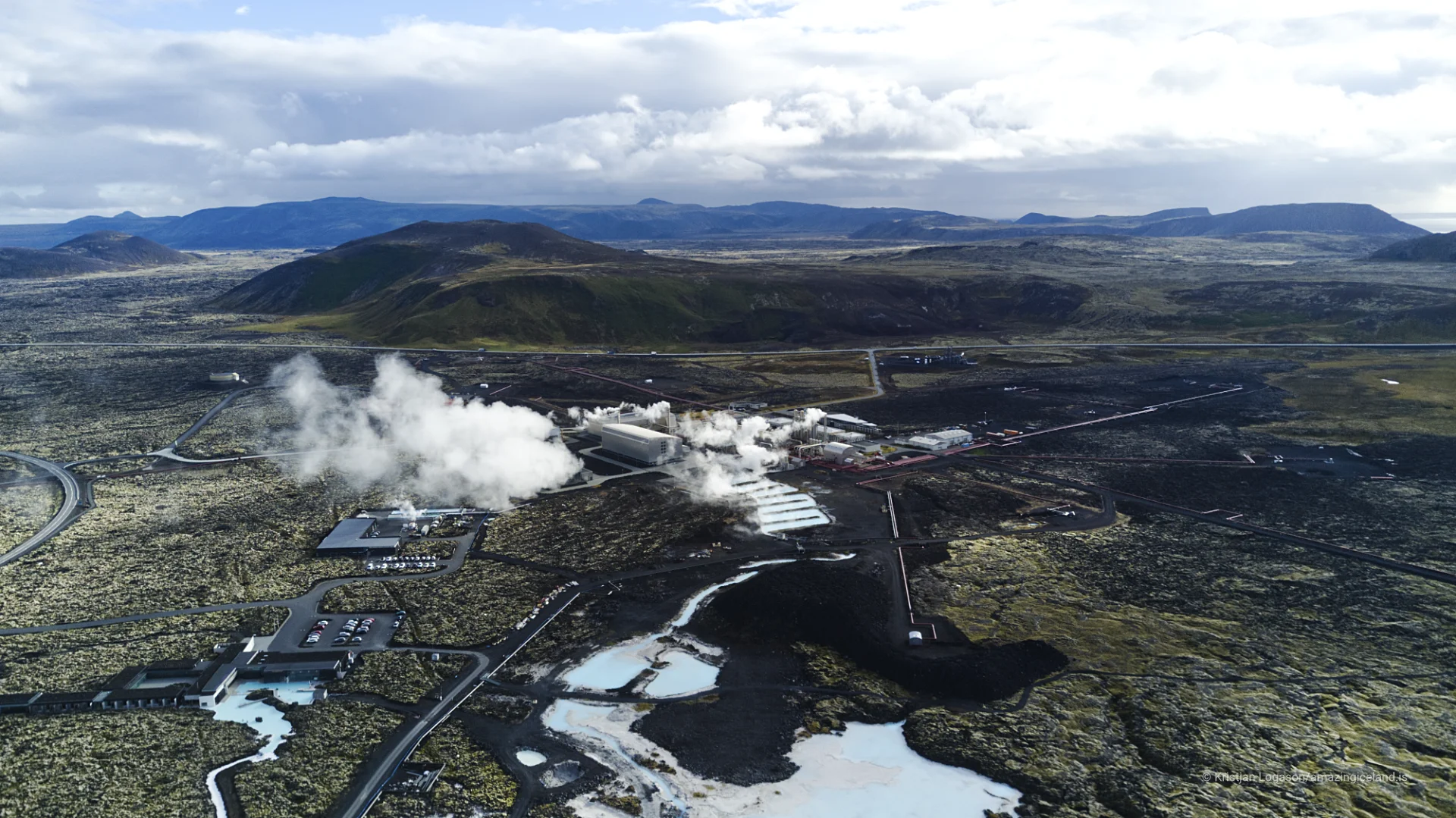 Svartsengi geothermal power plant in Reykjanes peninsula with Mt Þorbjörn in the background