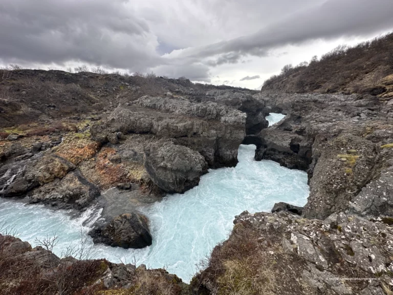 Barnafoss waterfall in the river Hvítá in Borgarfjörður west Iceland