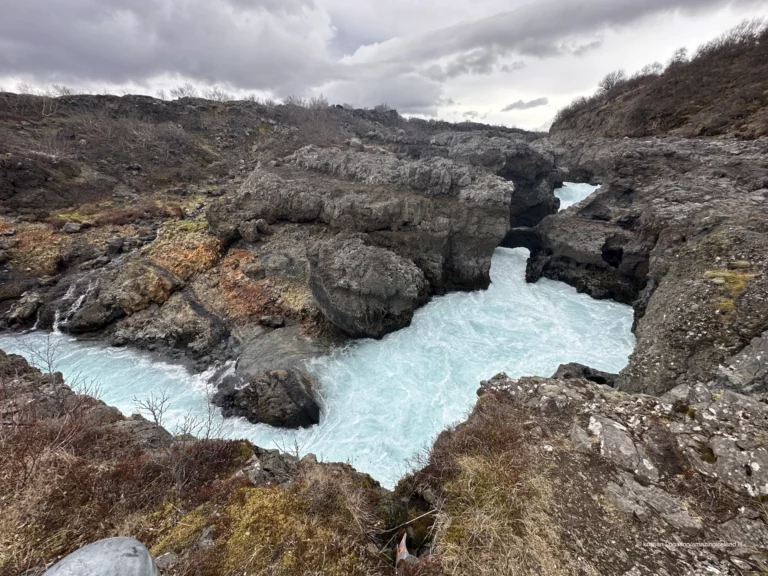 Barnafoss waterfall in the river Hvítá in Borgarfjörður west Iceland