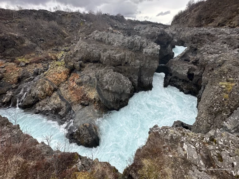 Barnafoss waterfall in the river Hvítá in Borgarfjörður west Iceland